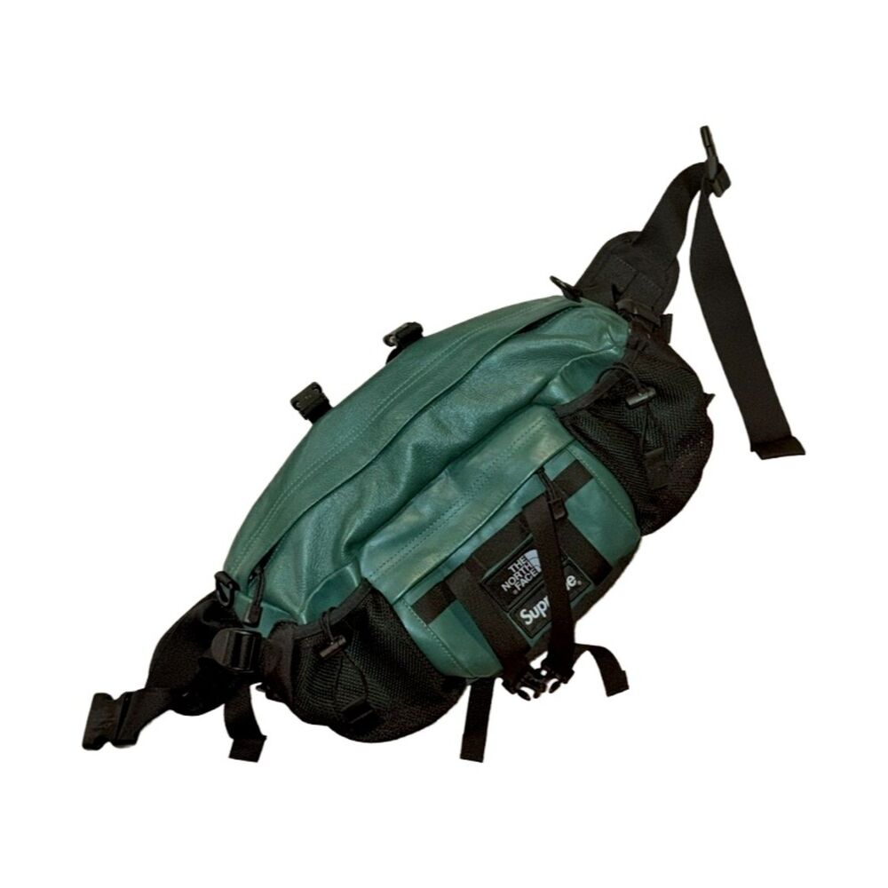 supreme x the north face green leather waist bag